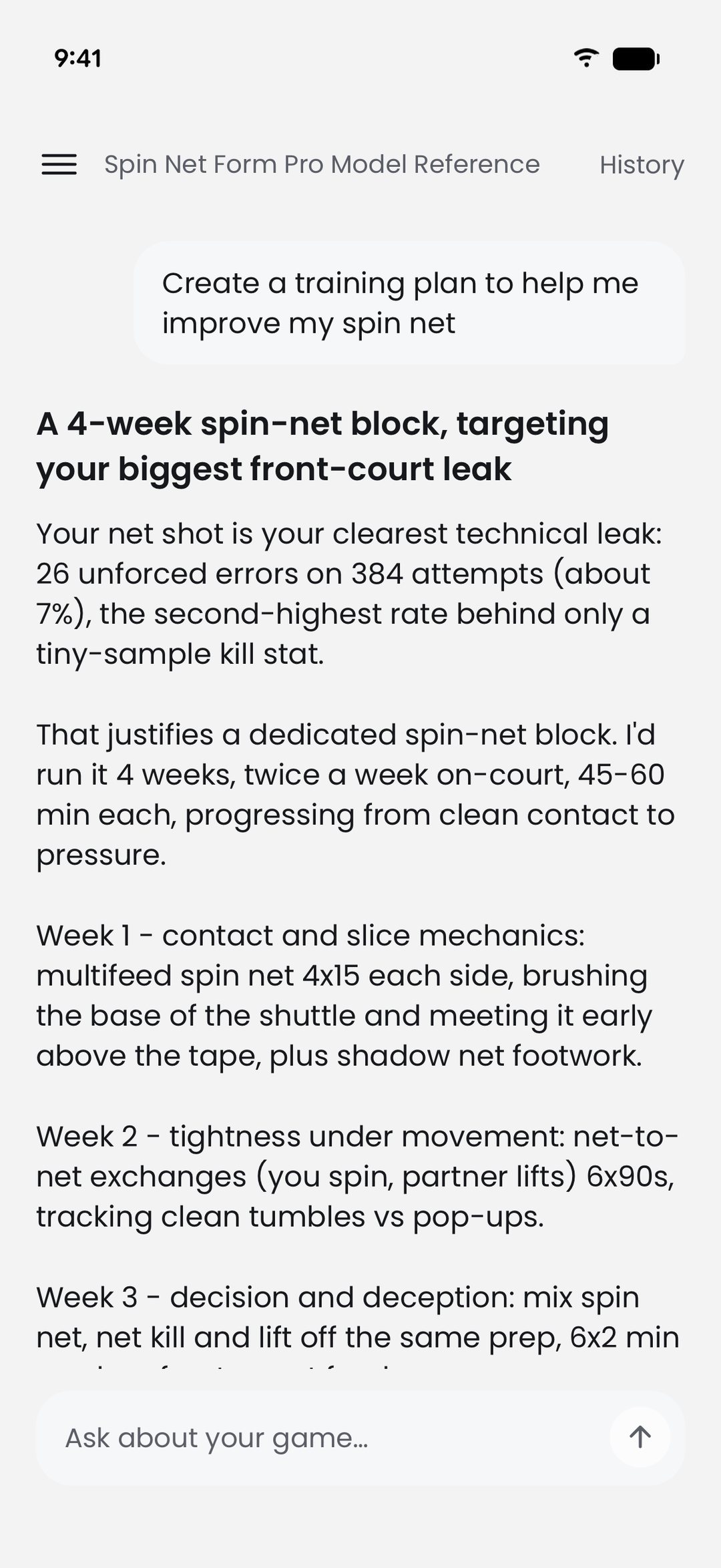 Ask GGAB thread: asked for a training plan to improve the spin net, it lays out a 4-week spin-net block, week by week